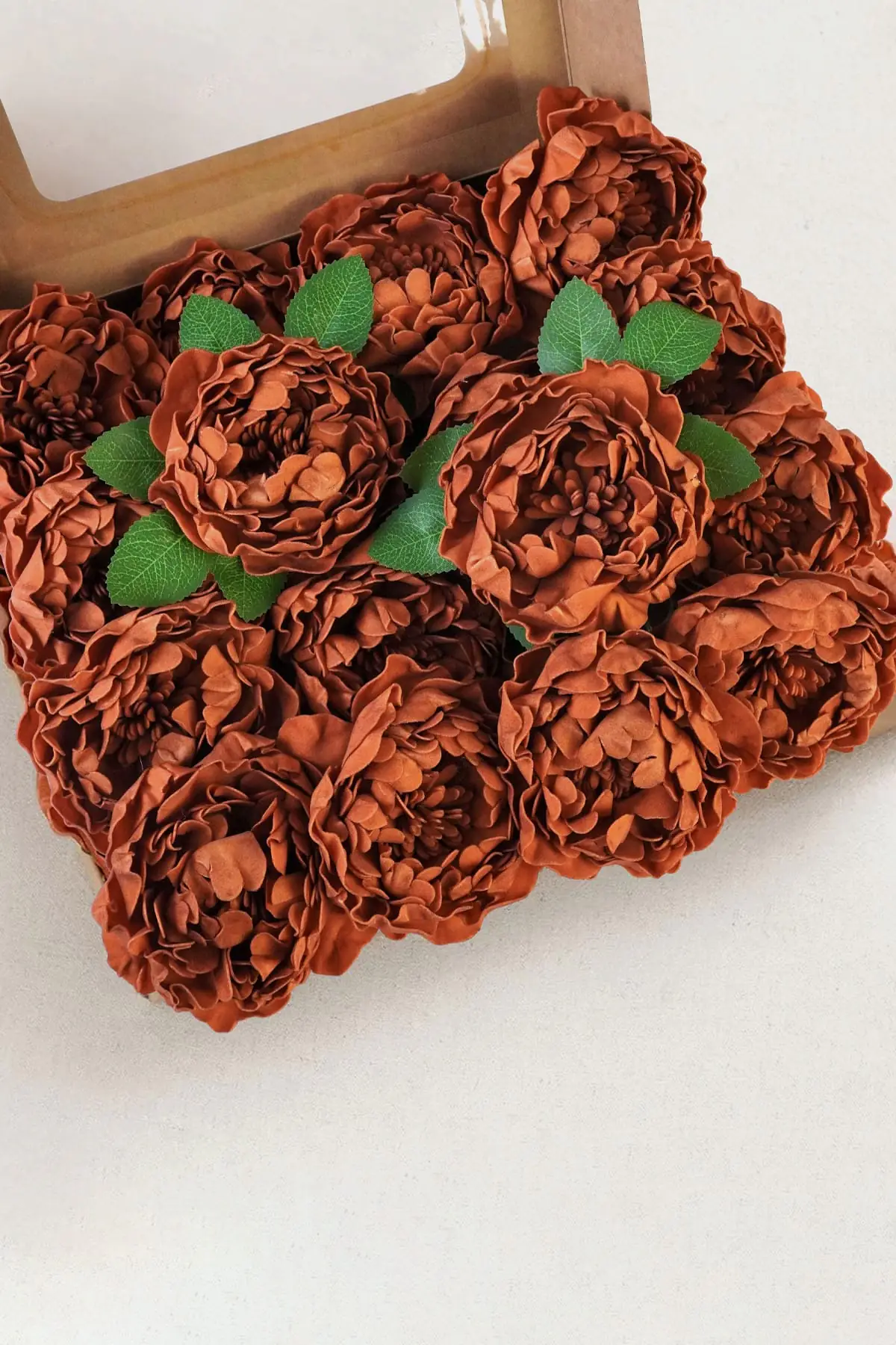 Terracotta vintage burnt edge artificial peonies with stems for bouquets and centerpieces