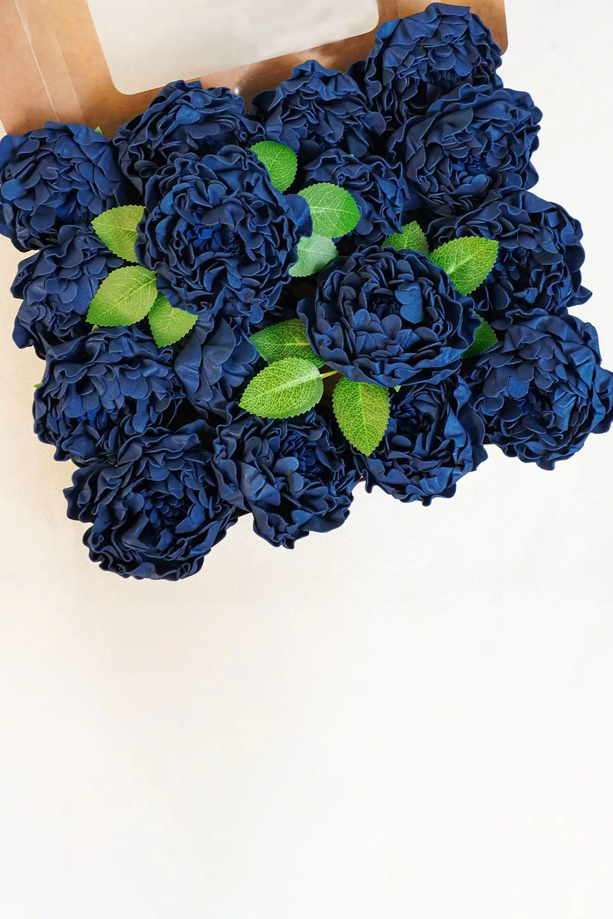 Navy blue vintage burnt edge artificial peonies with stems for bouquets and centerpieces