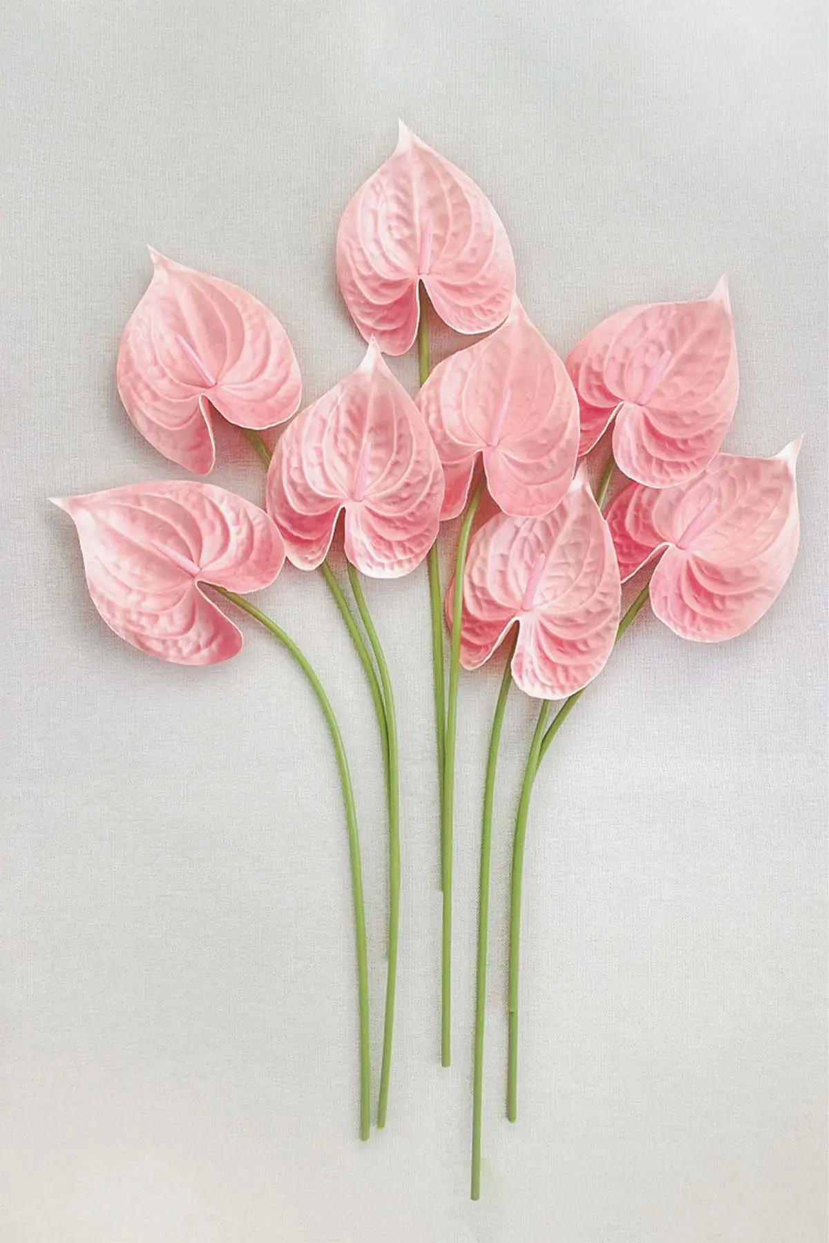 Blush real touch anthurium artificial flowers with stems for wedding bouquets and centerpieces