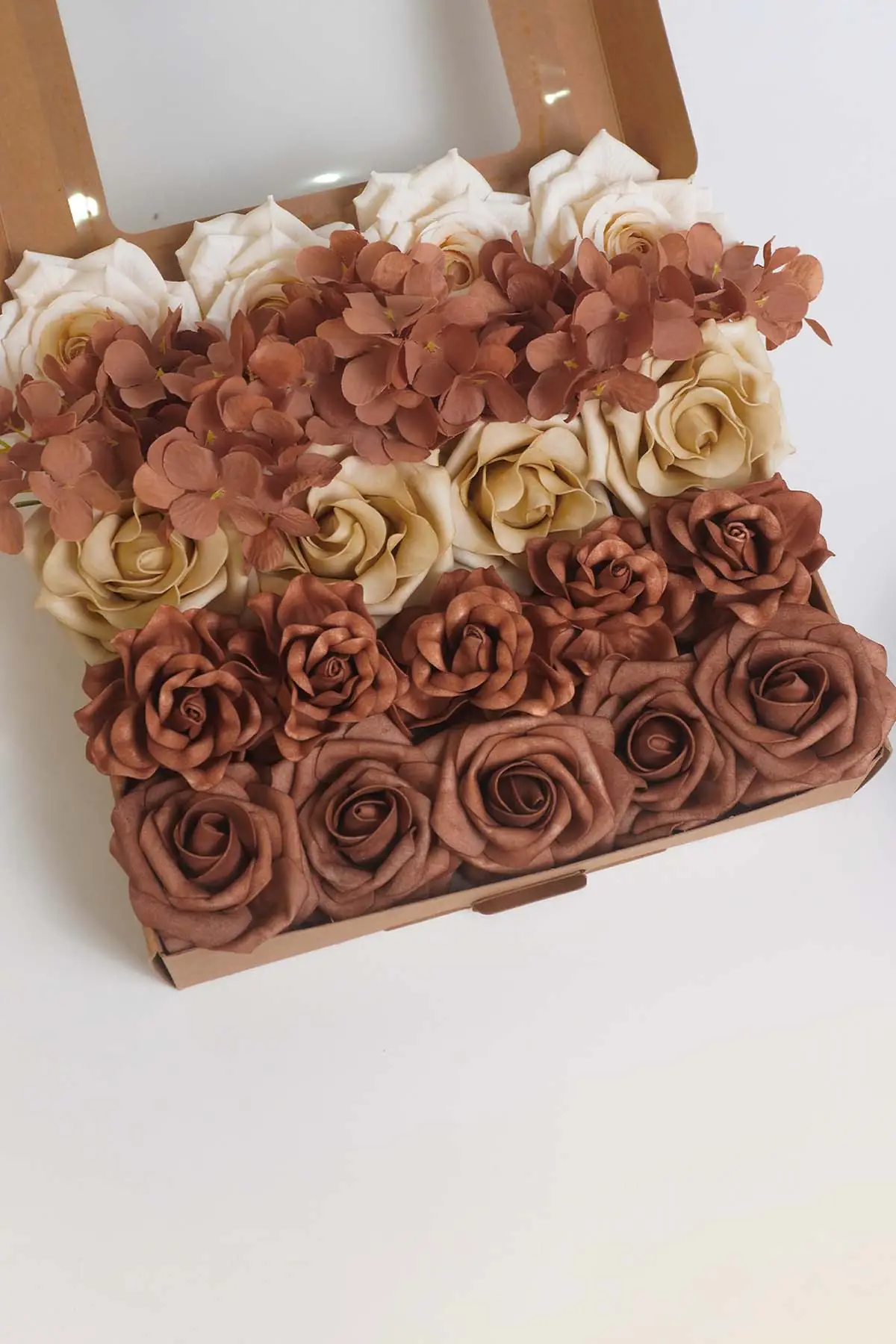 Earth brown hydrangea flower box for DIY wedding centerpieces and home decor
