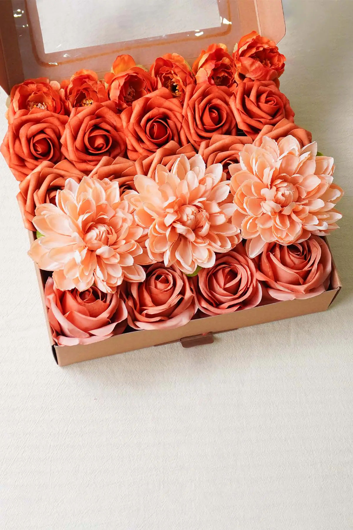 Amber and terracotta artificial flower box for DIY wedding centerpieces and home decor