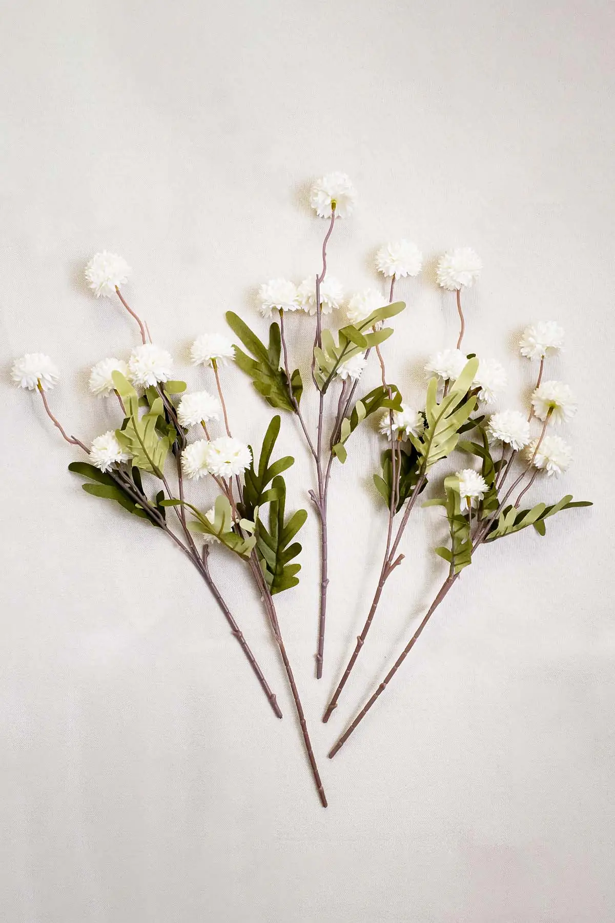 White pompon mums artificial flowers with stems for bouquets and centerpieces
