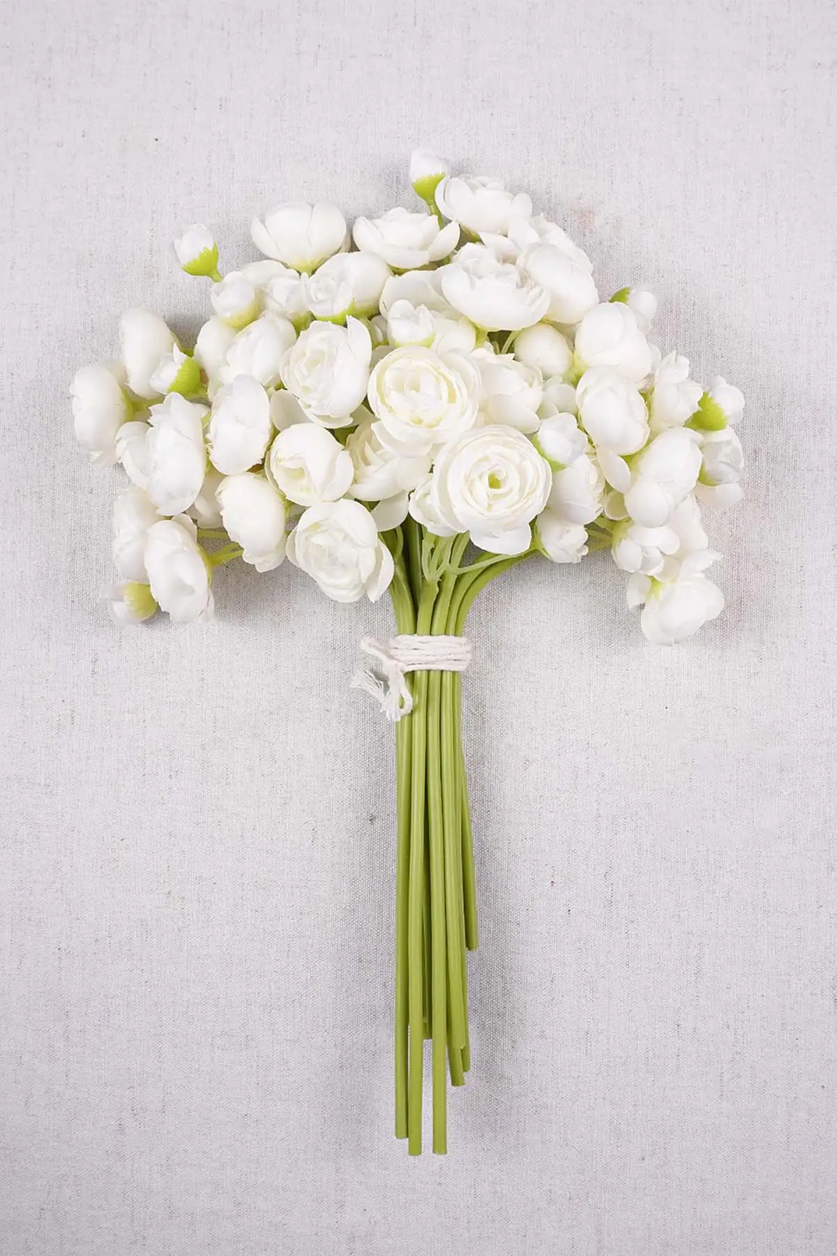 Ivory white mini ranunculus artificial flowers with stems for bouquets and centerpieces