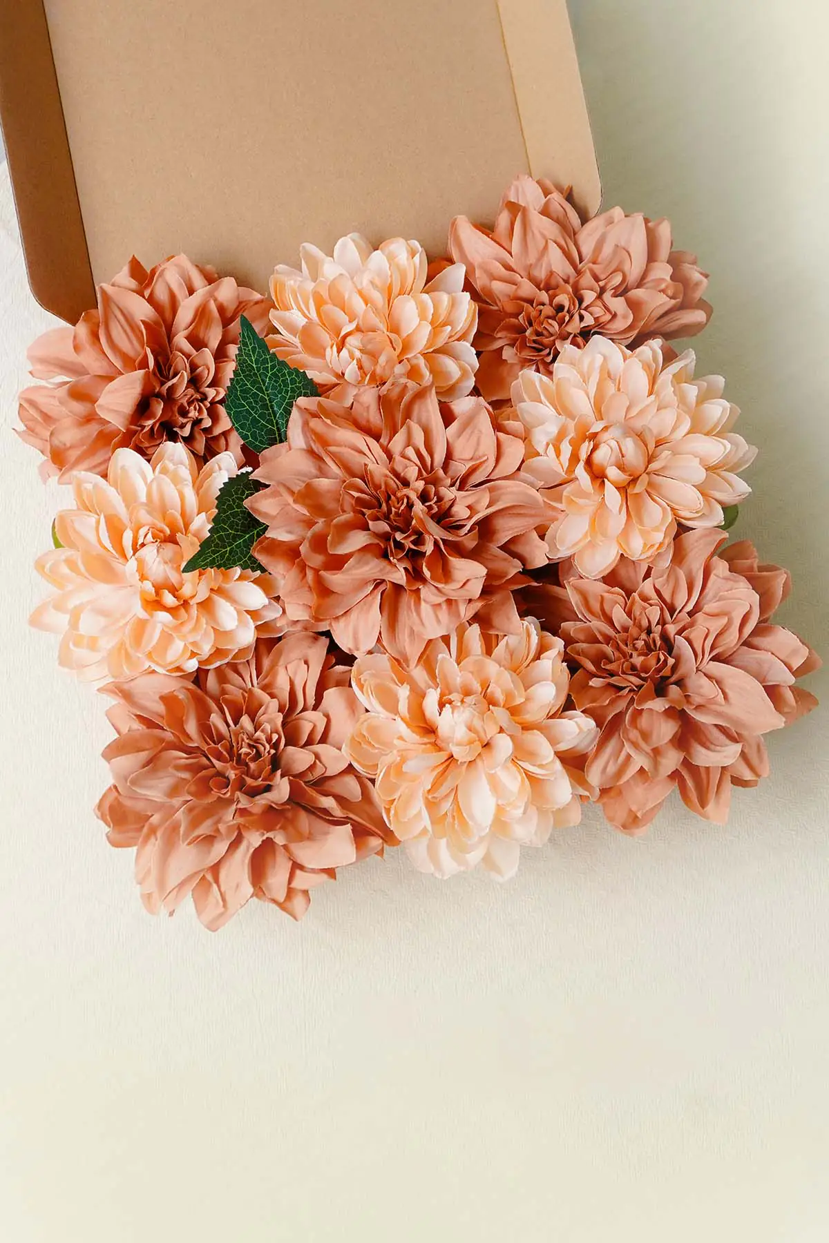 Sunset terracotta silk artificial dahlias with large blooms for bouquets and centerpieces