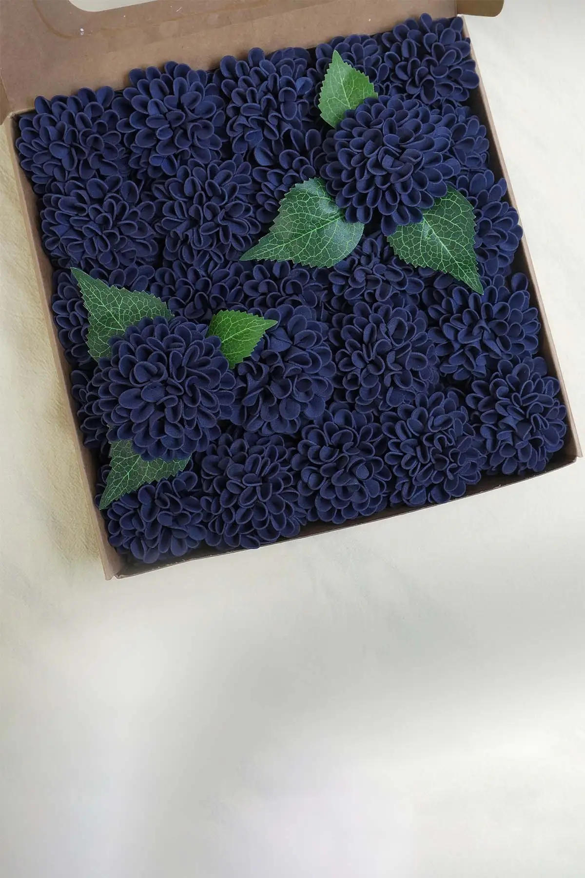 Navy blue foam artificial dahlias with stems for bouquets and centerpieces