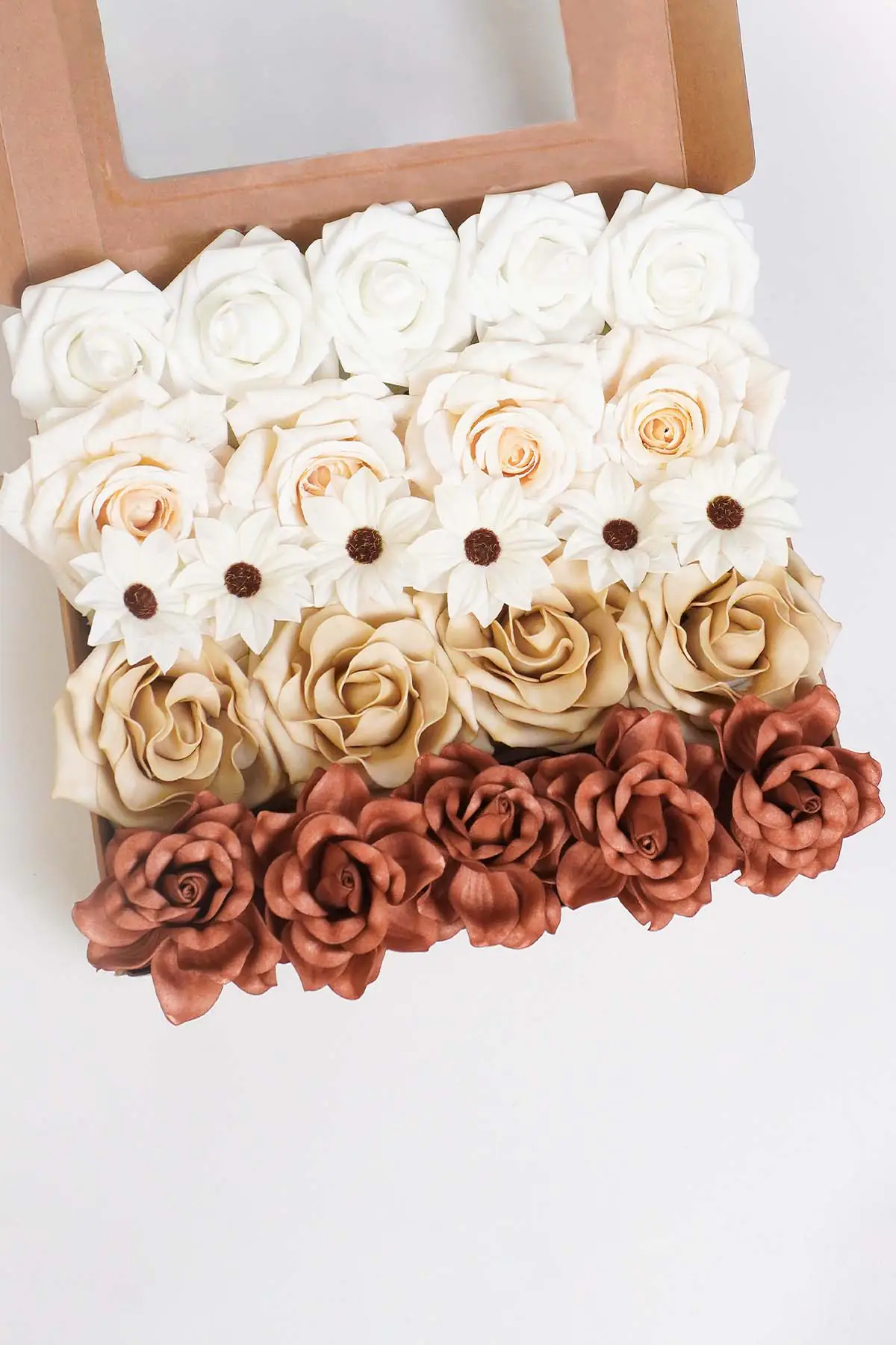 Tawny beige daisy flower box for DIY wedding centerpieces and home decor
