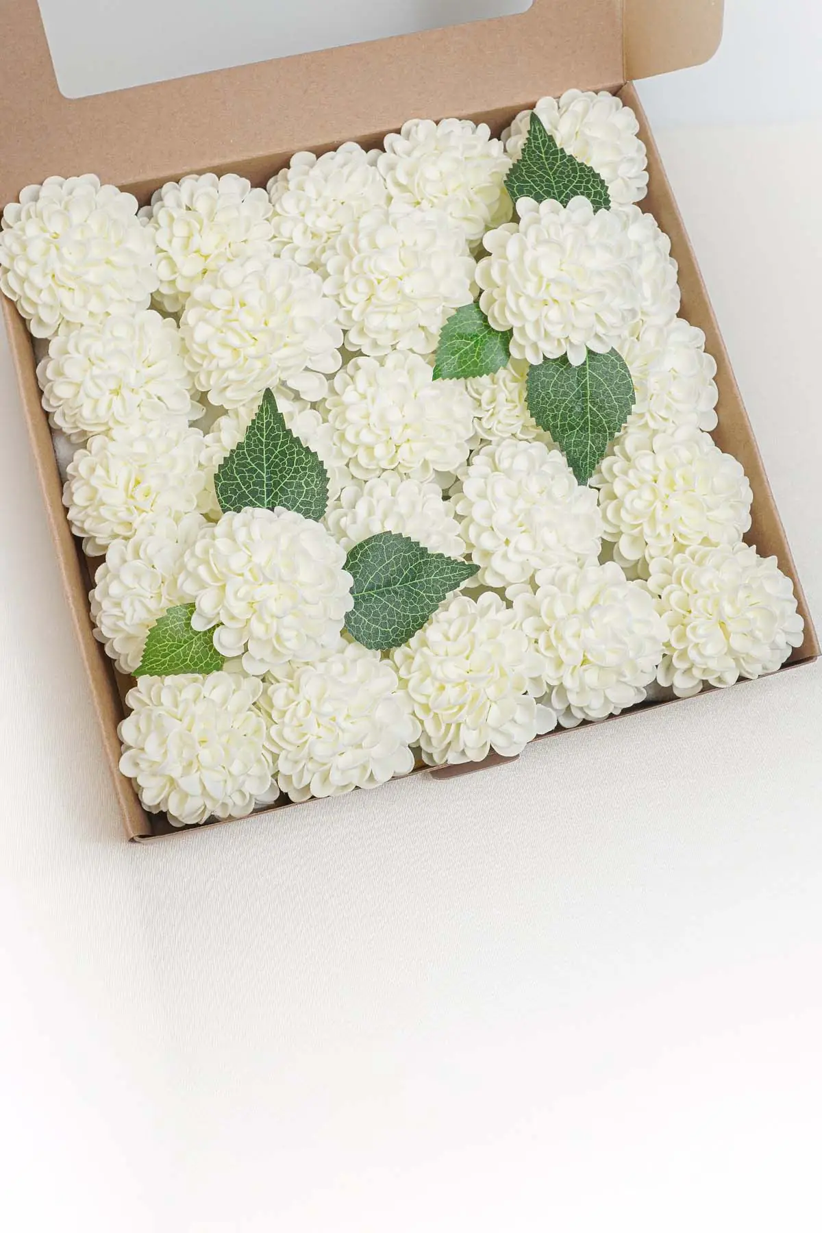 Ivory foam artificial dahlias with stems for bouquets and centerpieces