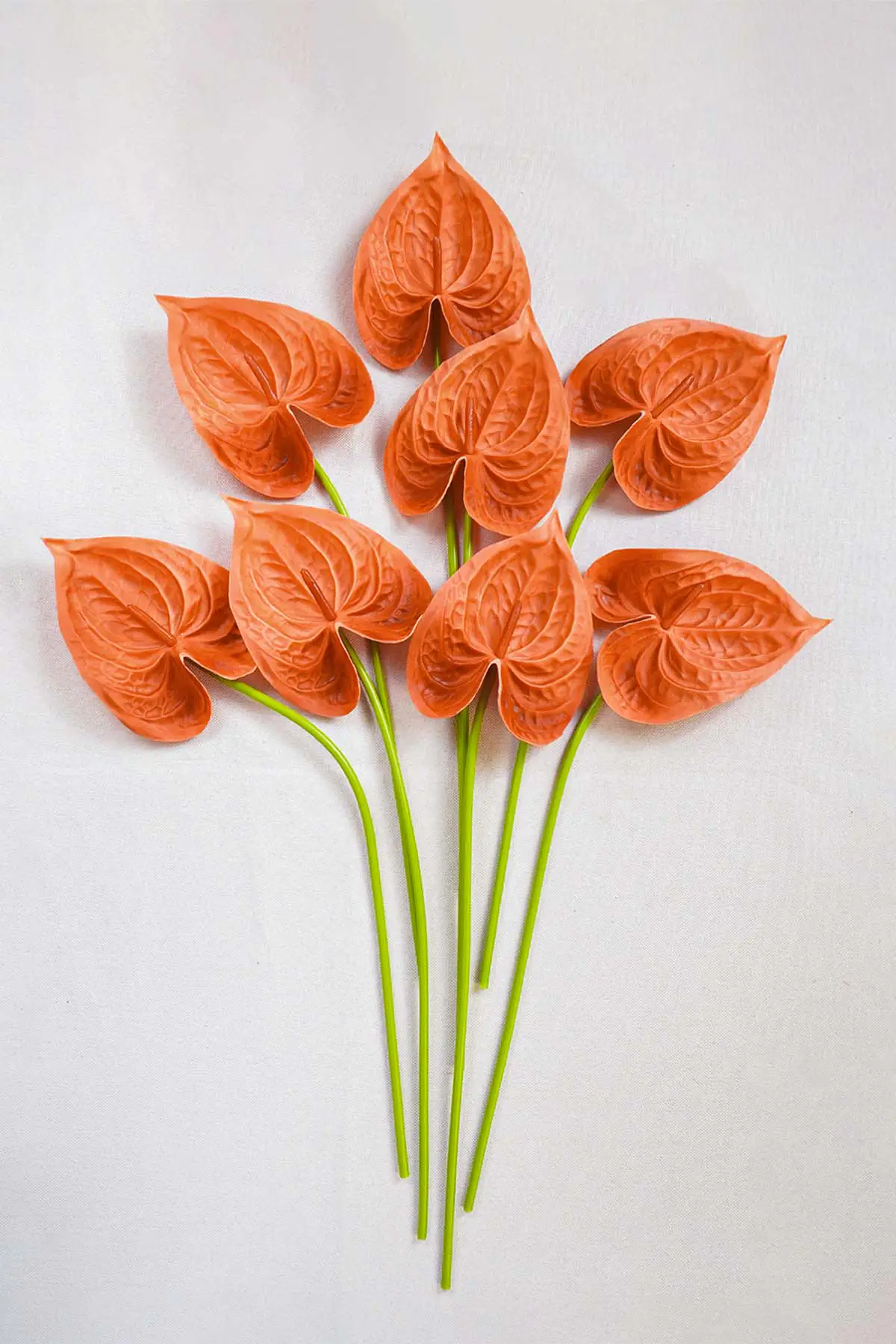 Terracotta real touch anthurium artificial flowers with stems for wedding bouquets and centerpieces