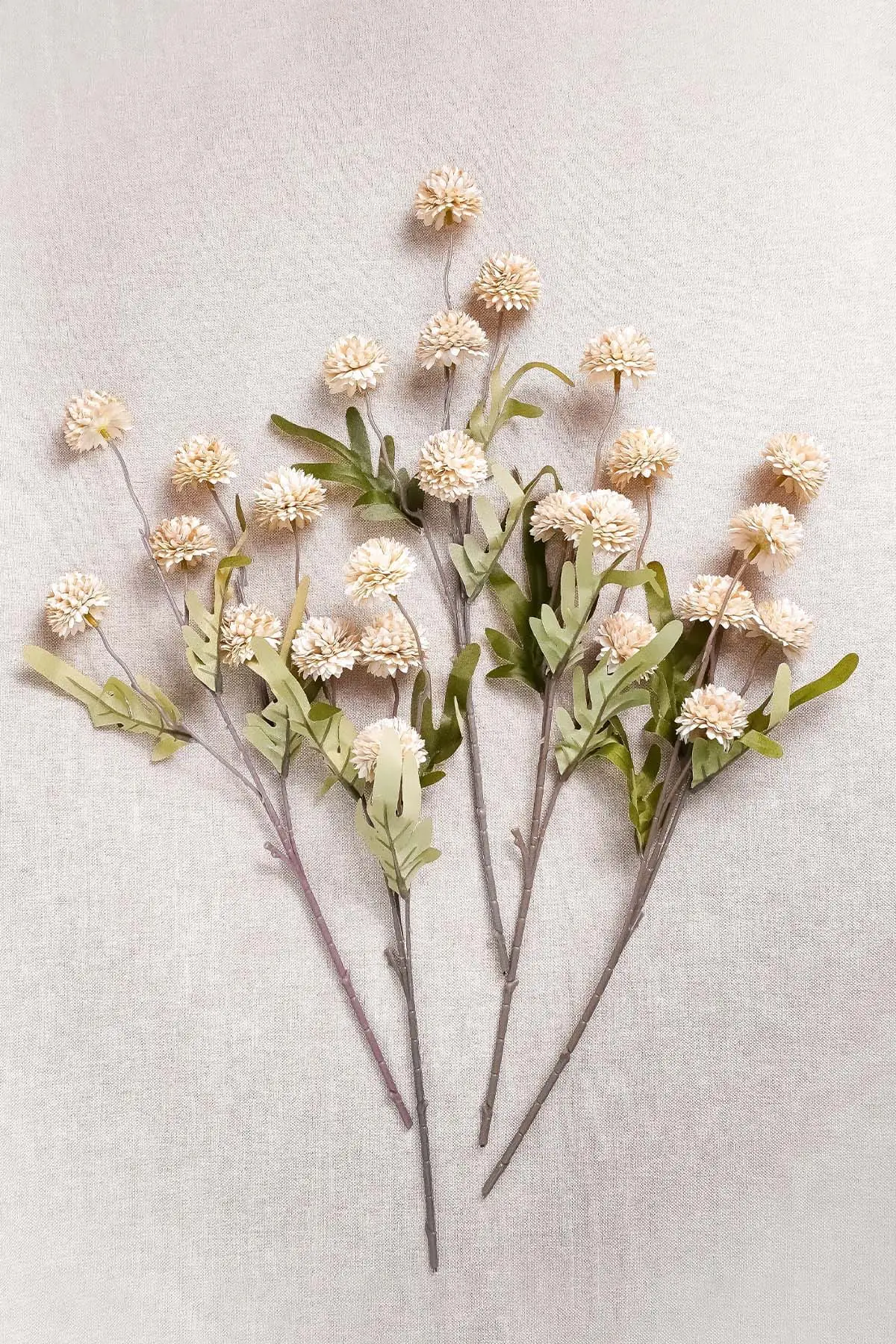 Beige pompon mums artificial flowers with stems for bouquets and centerpieces
